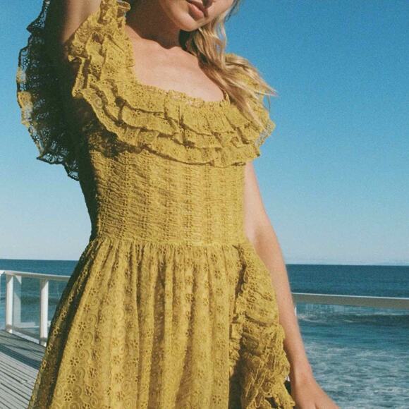 Doen Ernestine Maxi Silk Eyelet Embroidered Dress Moss Size XS - Picture 14 of 14